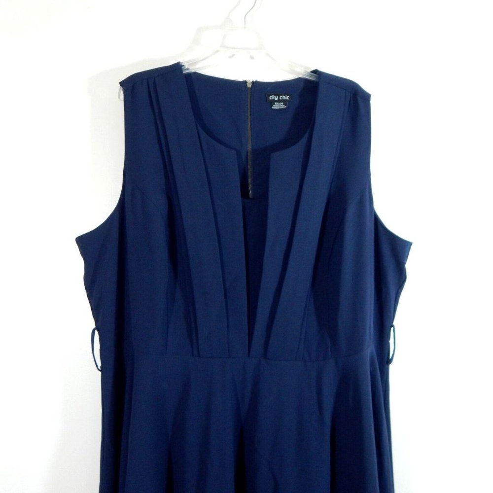 CITY CHIC dress veronica vintage fit flare knee length navy blue plus XXL 24 24W - Picture 2 of 8